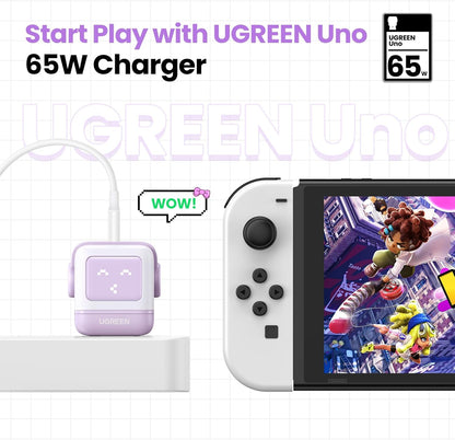 UGREEN Uno 65W USB C Charger Block, Nexode GaN Fast Charging 3-Port, Compact Wall Plug Power Adapter for MacBook Pro/Air, iPhone 16 15 Pro, Galaxy S24 Ultra, Pixel 8, iPad, Steam Deck, Black - PuriLite
