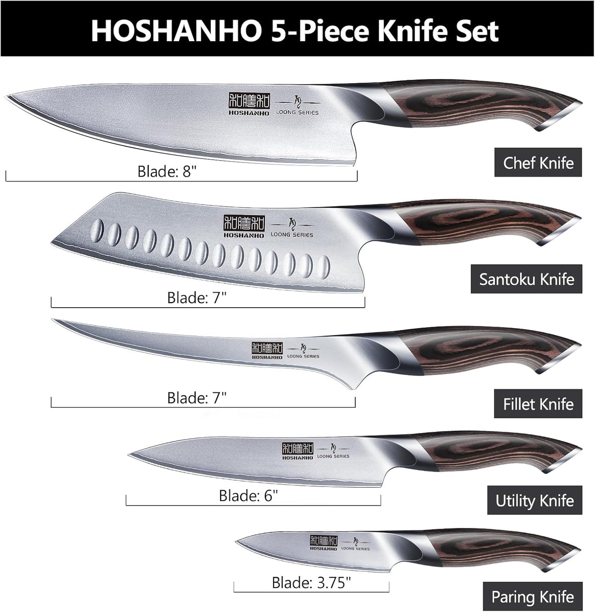 HOSHANHO 16-Piece Knife Set, Japanese High Carbon Stainless Steel Kitchen Knife Set, Ultra Sharp Chef Knife Block Set with Sharpener - PuriLite
