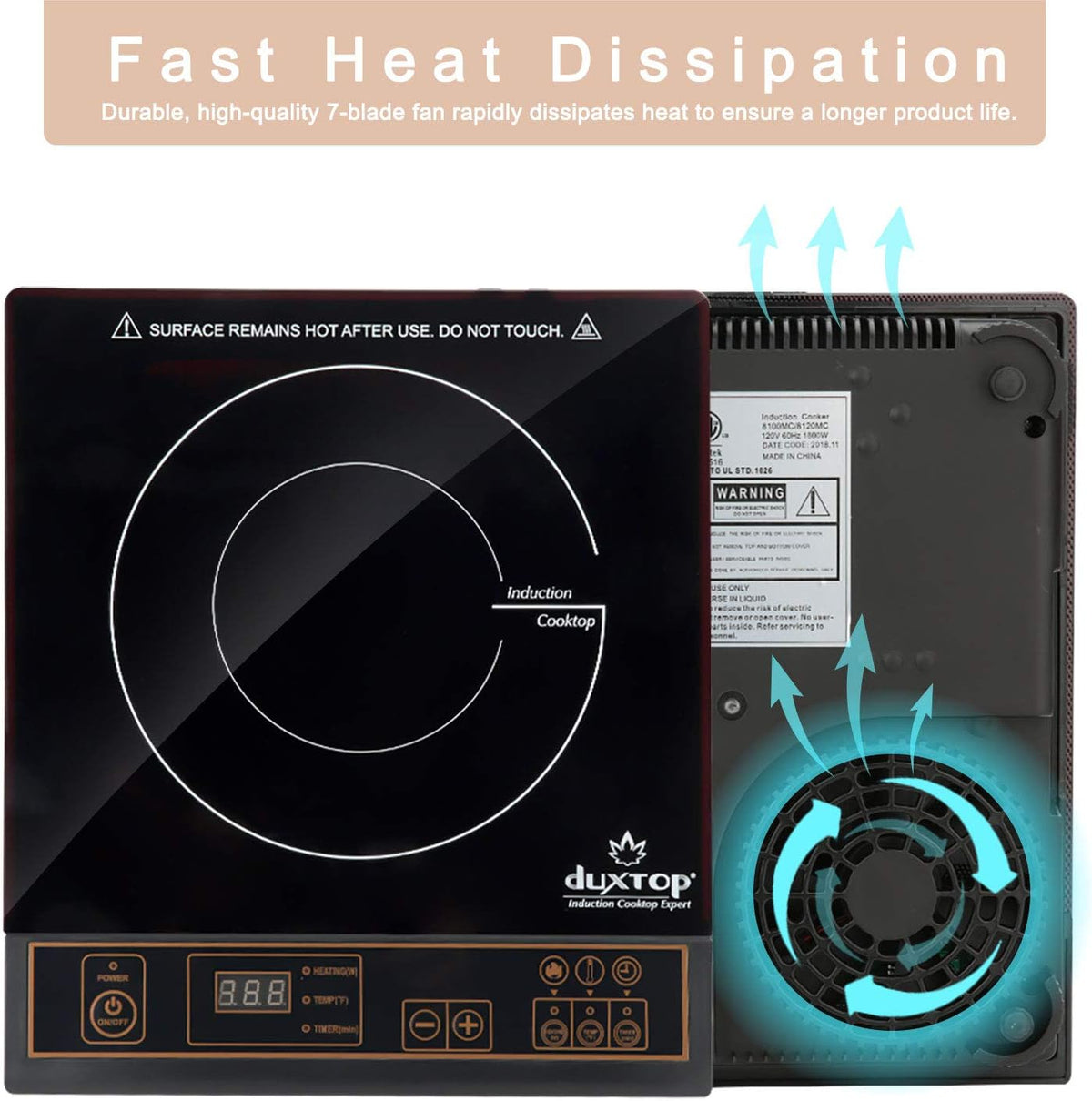 Duxtop 1800W Portable Induction Cooktop Countertop Burner, Gold 8100MC/BT-180G3 - PuriLite