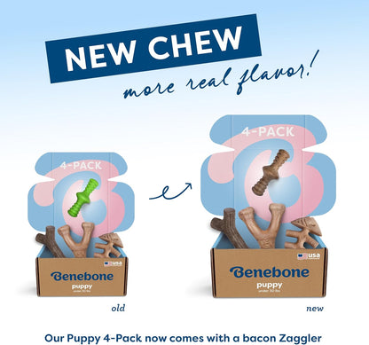 Benebone 4-Pack Durable Dog Chew Toys for Aggressive Chewers, Real Flavors, Made in USA, Medium - PuriLite