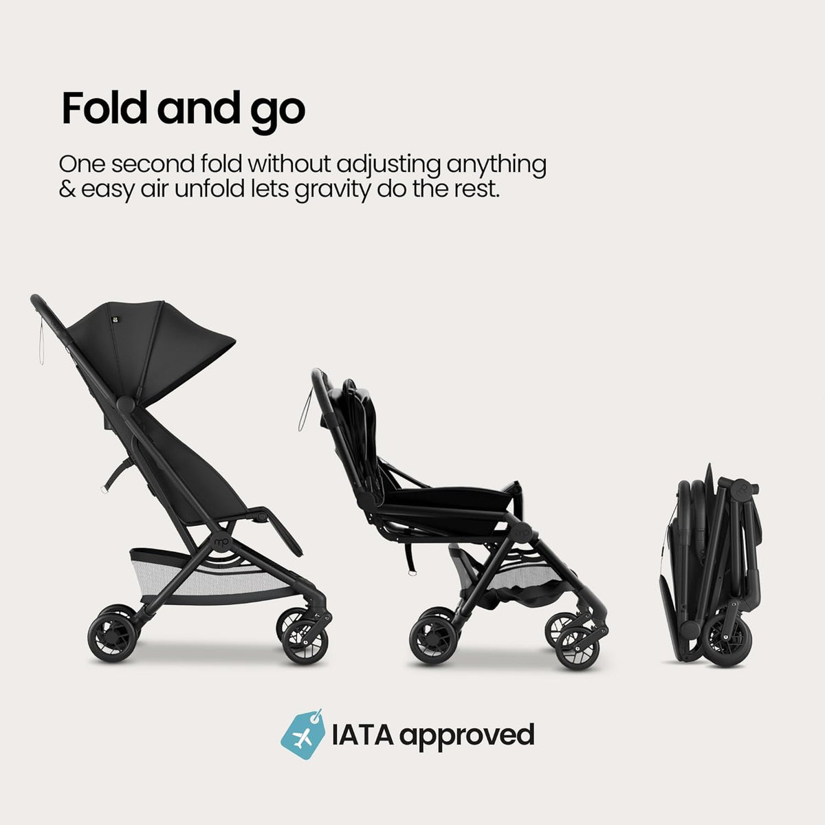 Mompush Velo Lightweight Travel Stroller – One-Hand Fold, Ultra-Compact & Airplane Friendly, Lie-Flat Recline Seat (from Birth to 50 lbs), Includes Cup Holder, Shoulder Strap, and Leather Bumper Bar - PuriLite
