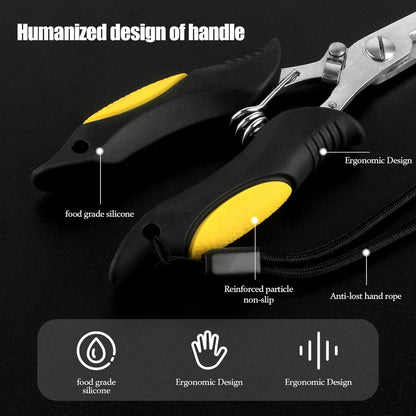 Fishing Pliers Stainless Steel Hook Remover Braid Cutter Rustproof Saltwater Split Ring Pliers Fishing Multi-Tools with Sheath and Lanyard - PuriLite