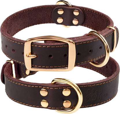 ADITYNA Heavy-Duty Leather Dog Collar for Medium Dogs - Soft and Strong, 100% Genuine Leather - Collier Pour Chien (Medium: Fit 13" - 20" Neck, Brown) - PuriLite