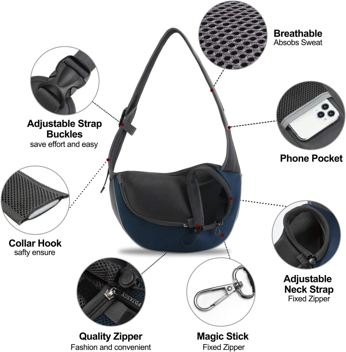 FDJASGY Pet Sling Carrier for Small Dogs Cats,Breathable Mesh Travelling Hand Free Puppy Backpack with Pouch and Adjustable Strap Carrier Grey - PuriLite