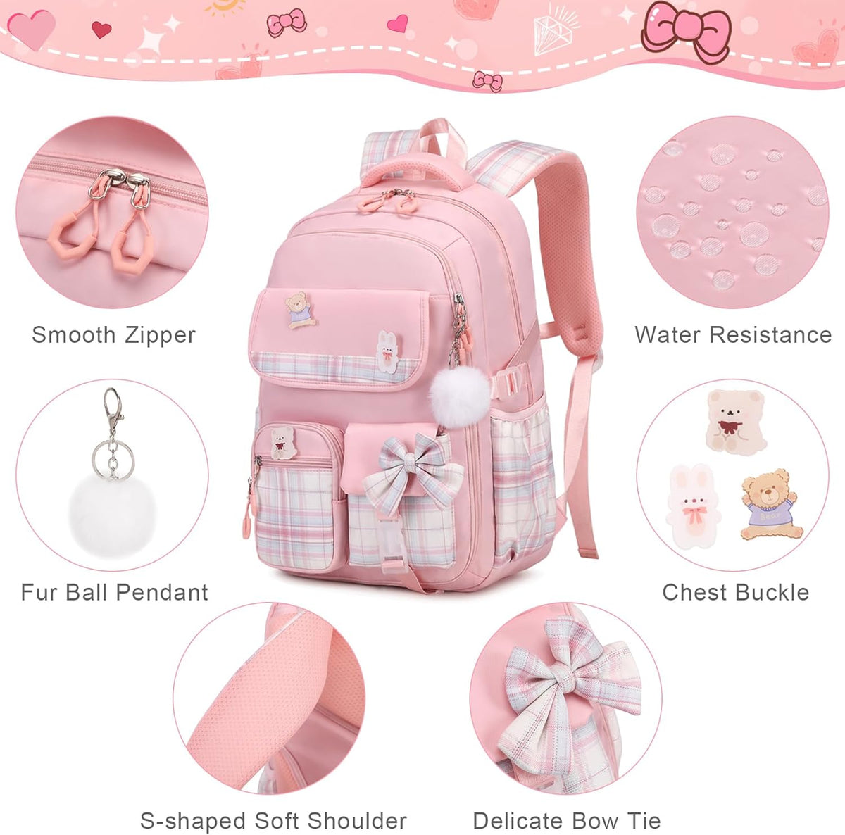 ACESAK Girls Backpack - 3PCS Backpack for Girls Cute School Backpacks for Girls Kindergarten - PuriLite