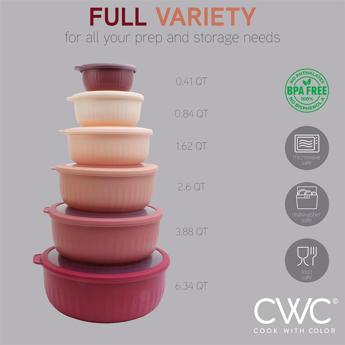 COOK WITH COLOR Prep Bowls with Lids- 8 Piece Nesting Plastic Small Mixing Bowl Set with Lids (Teal Ombre) - PuriLite