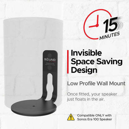 ERA100 Wall Mount Bracket, Low Profile, White, Single Unit, Compatible with Sonos ERA 100 Speaker, Complete with All Fixing Hardware - PuriLite