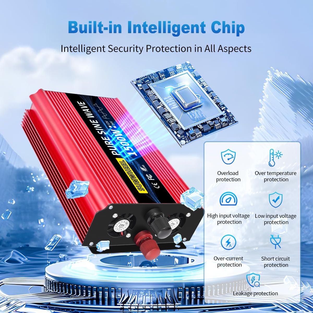 SUNWHEEL 4000W Pure Sine Wave Inverter, 12V DC to 110V/120V AC Power Inverter for RV、Microwave、Off Grid、Truck、Refrigerator、Air Conditioner with 4 AC outlets and LCD Display - PuriLite