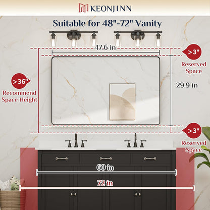 Keonjinn 42 x 36 Brushed Nickel Bathroom Vanity Mirror, Large Rounded Rectangle Bathroom Mirrors for over Sink, Metal Framed Silver Mirror for Wall, Shatterproof HD Tempered Glass(Horizontal/Vertical) - PuriLite
