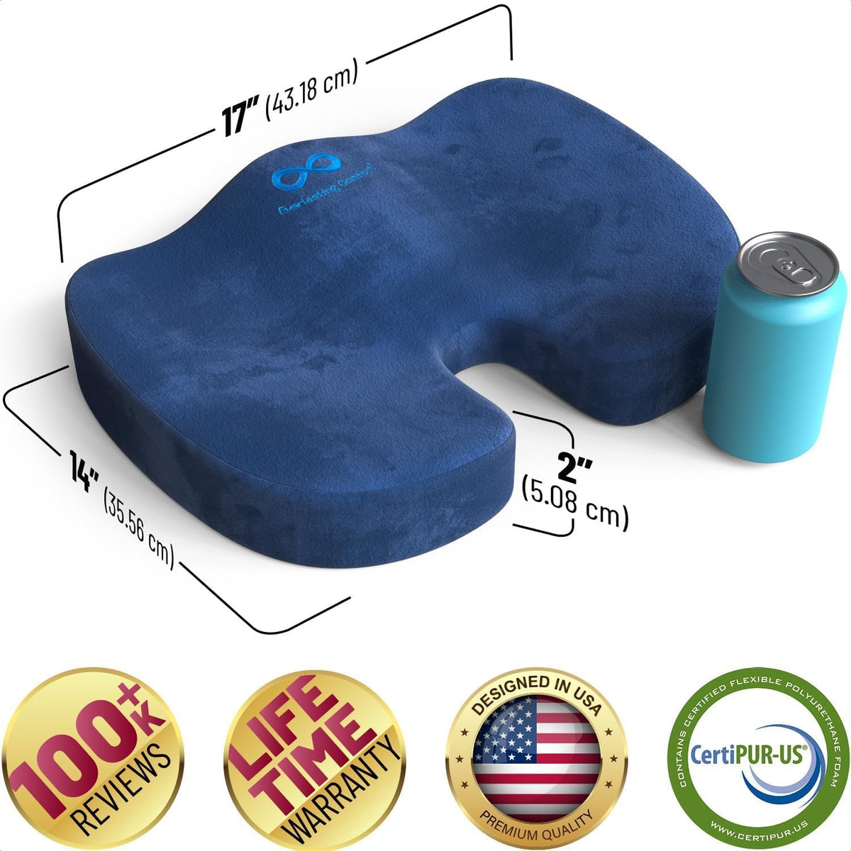 Everlasting Comfort Memory Foam Seat Cushion - Office Chair Cushion for Work, Travel, Car Support Pillow for Driving - Portable Seat for Chairs and Desks - Coussin Chaise - Black - PuriLite