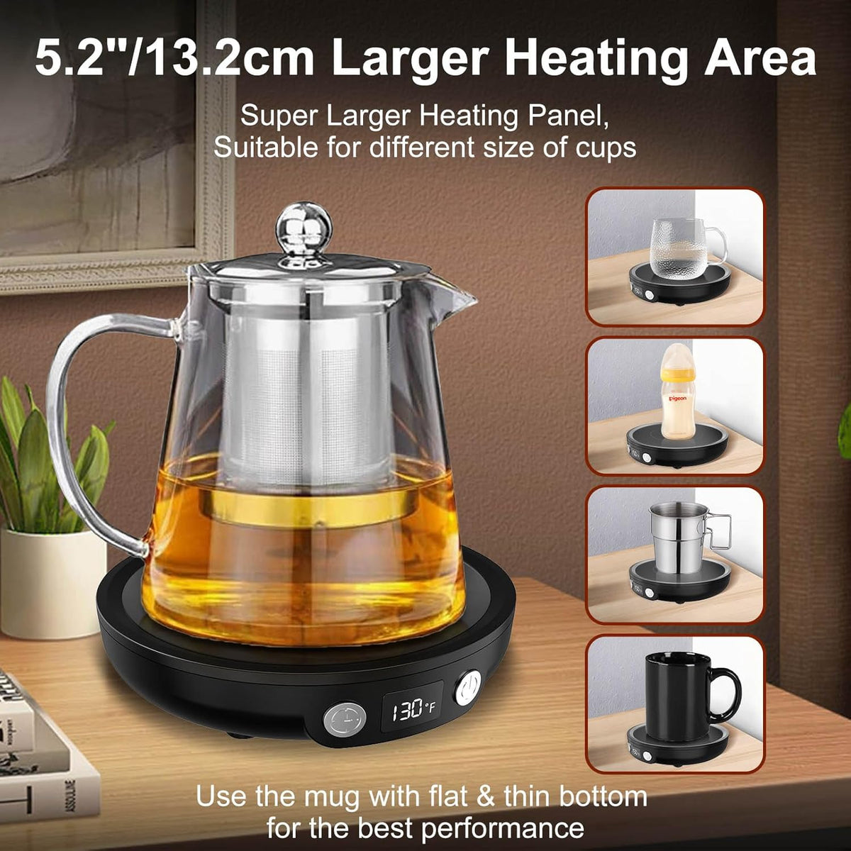 Mug Warmer Coffee Warmer for Desk with 3Temperature Control 130 ℉/150 ℉/176 ℉,2-12Hrs Auto Shut Off,Mug Warmer for Beverage, Coffe Cup Warmer for Home & Office Ideal for Coffee Lovers(Black) - PuriLite