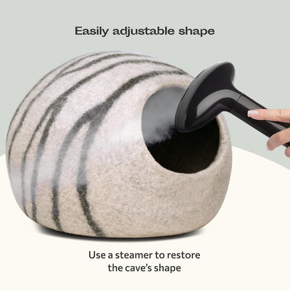 MEOWFIA Cat Cave - New Zealand Wool Bed for Indoor Cats (Light Grey)