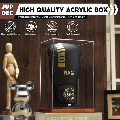 JupDec Baseball Display Case, Clear Cube Baseball Holder with Wooden Base, Autograph Baseball Stand Box for Single Ball, Acacia Wood, Brown, 1 Pack - PuriLite
