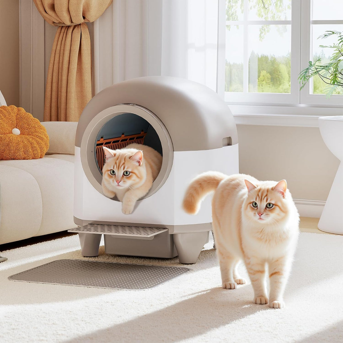 VICTONE Self Cleaning cat Litter Box with App Control Support Safety Protection, 90L Automatic Cat Litter Box for Multiple Cats with A Complimentary Garbage Bag (White) - PuriLite