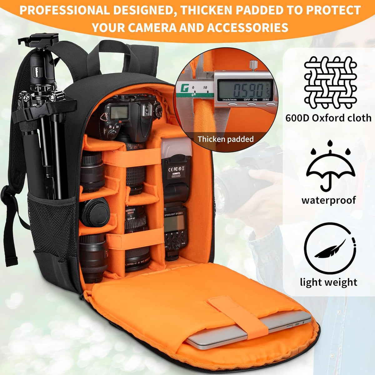 IPEB Camera Backpack Bag with Tripod Holder Water Resistant Camera Cases Photography Backpack Anti-Theft for DSLR Camera - PuriLite