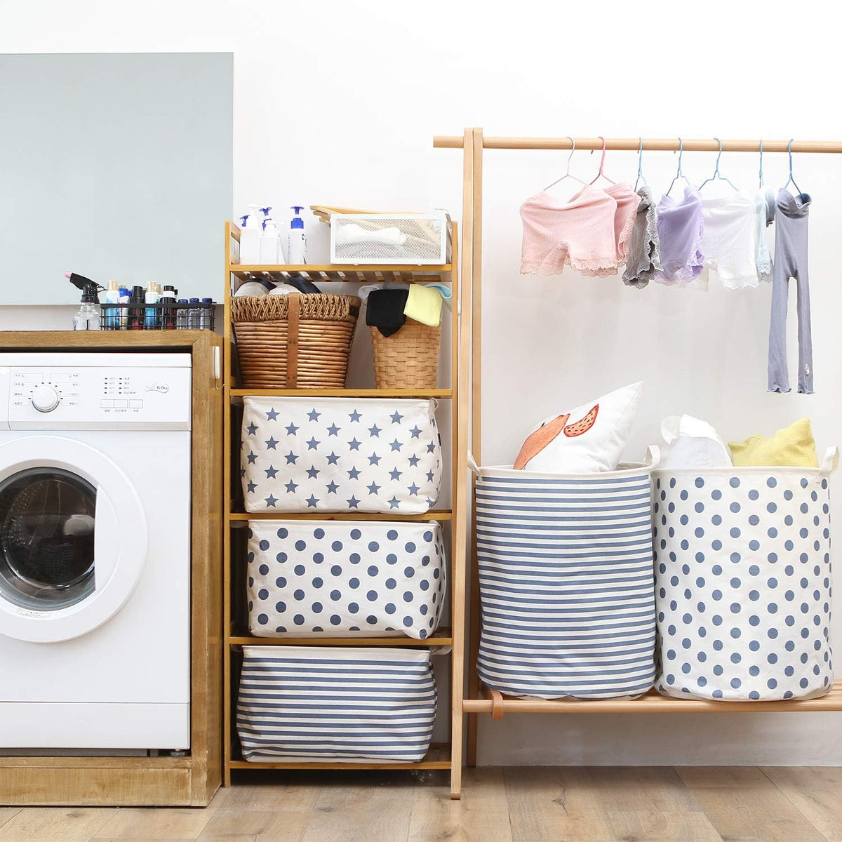 Sea Team 16.5 x 11.8 x 9.8 inches Square Canvas Fabric Storage Bins Shelves Storage Baskets Organizers for Nursery & Kid's Room, Grey Stripe - PuriLite
