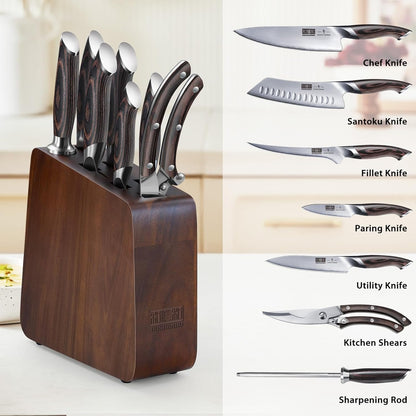 HOSHANHO Magnetic Knife Block 14 x 10 Inches, Double Sided Magnetic Knife Holder Rack for Kitchen Counter, Acacia Wood Magnetic Knife Storage Stand with Knife Sharpener - PuriLite