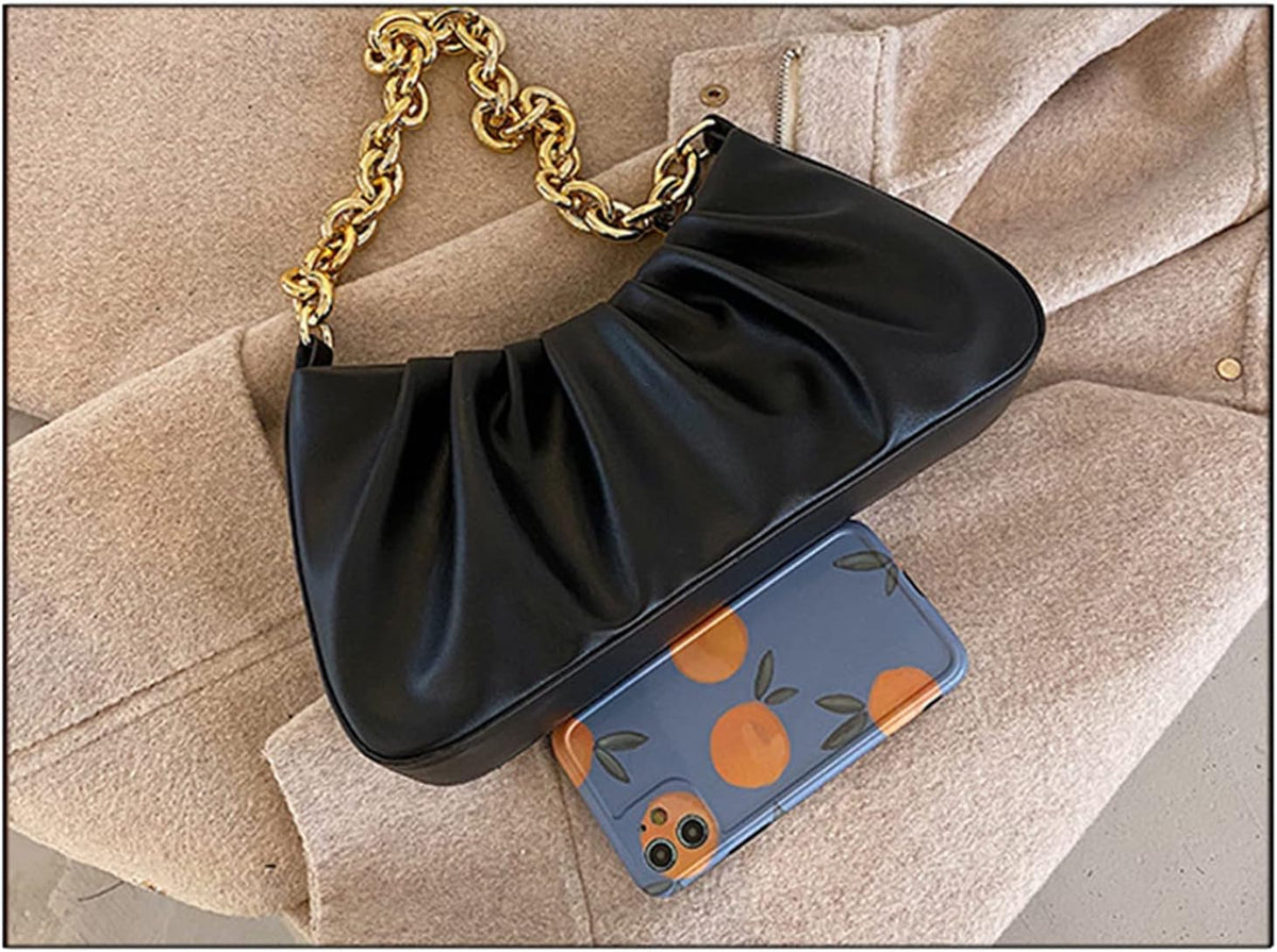 JOLLQUE Shoulder Bag for Women,Small Leather Handbag Purse,Gold Chain Evening Clutch - PuriLite