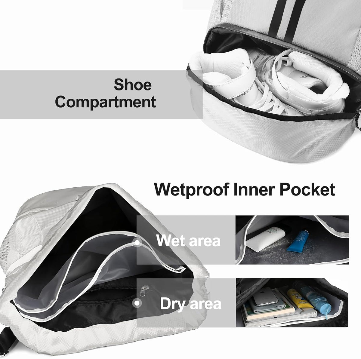 Hoedia Sports Drawstring Backpack - String Swim Gym Bag with Shoes Compartment and Wet Proof Pocket for Women/Men - PuriLite
