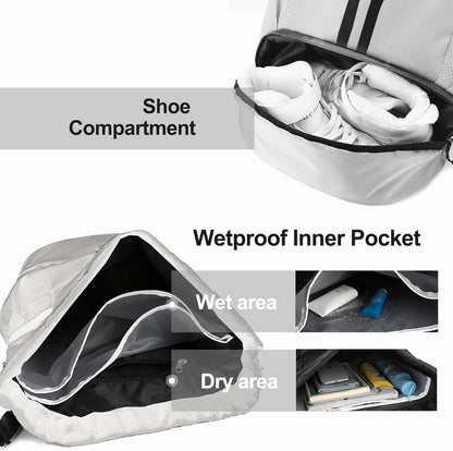 Hoedia Sports Drawstring Backpack - String Swim Gym Bag with Shoes Compartment and Wet Proof Pocket for Women/Men - PuriLite