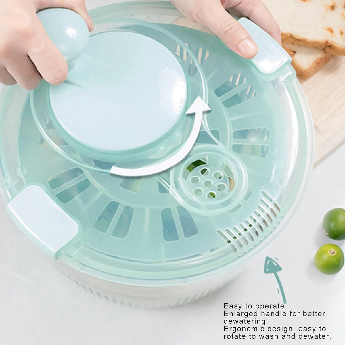 Salad Spinner, 5L Manual Lettuce Spinner, Fruit Washer Spinner, Fruit Dryer Spinner, Fruit Spinner Dryer, Salad Dryer, Vegetable Washer for Home Kitchen Washing & Drying - PuriLite