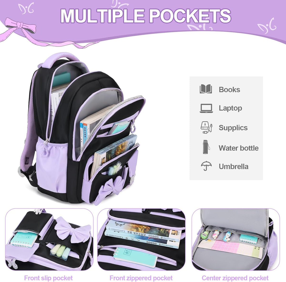 DIGOBAY Backpack for Girls, 3PCS Girls Backpack with Lunch Bag Pencil Case, Kids Backpack for Kindergarten Elementary School - PuriLite