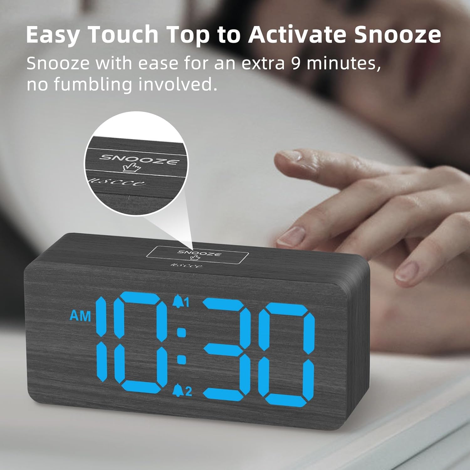 Purilite Select Wooden Digital Alarm Clock with Large LED Display - PuriLite