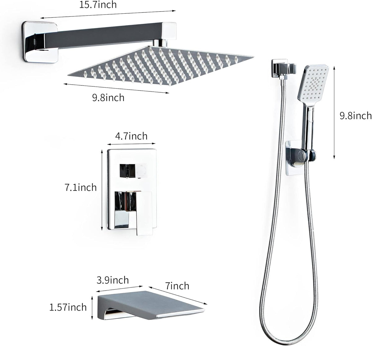 LCEVCGK Shower Faucet Set Complete Matte Black Shower System with 8 inch Square Rainfall Shower Head 3-Function Handheld Shower Waterfall Bathtub Spout Rain Shower Combo Set Bathroom Wall Mounted - PuriLite
