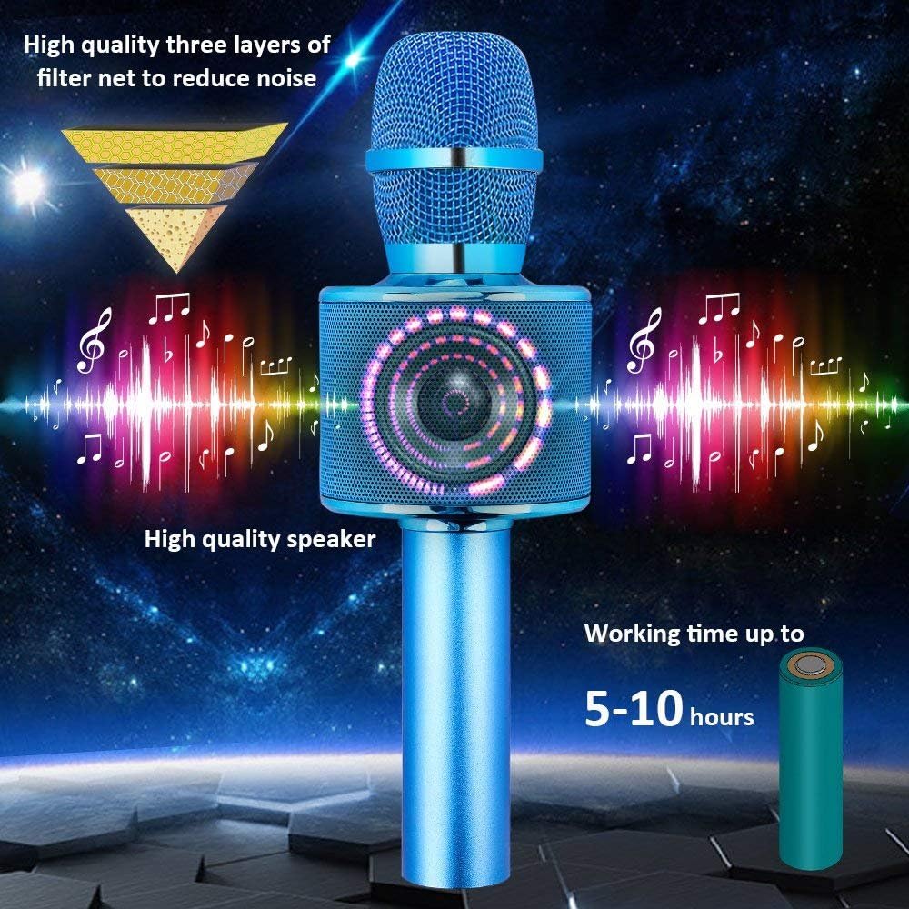 BONAOK Wireless Bluetooth Karaoke Microphone,3-in-1 Portable Instrument Wireless Microphone Mic Speaker Machine Home Party Birthday for All Smartphones（Black） - PuriLite
