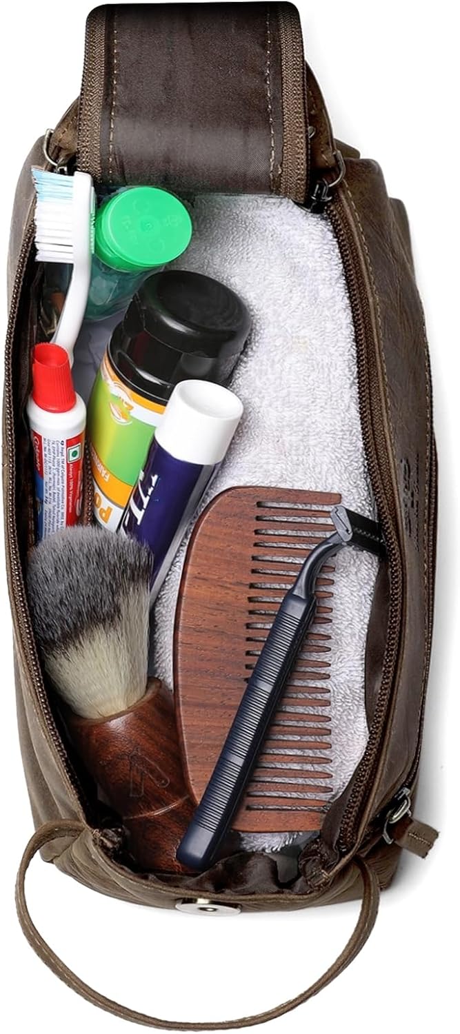 Genuine Leather Travel Toiletry Bag - Hygiene Organizer Dopp Kit by Rustic Town - PuriLite