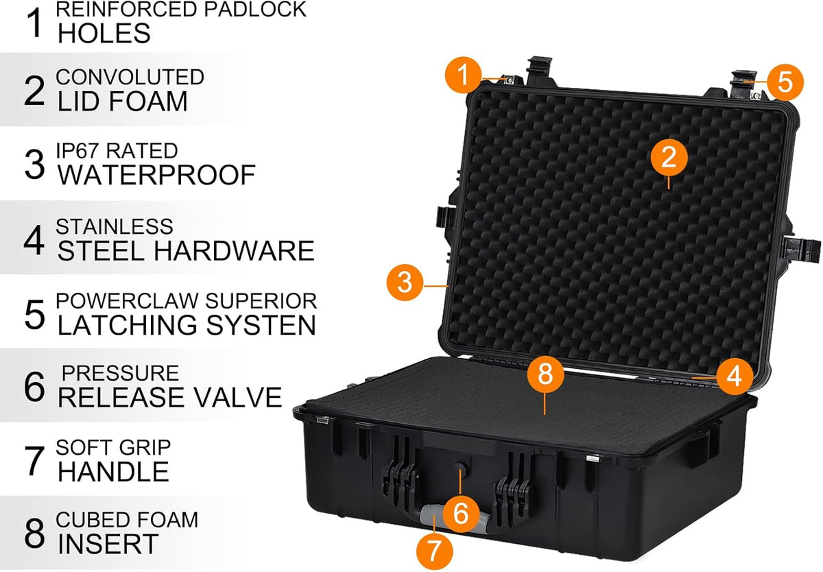 MEIJIA Portable Waterproof Protective Hard Case,Camera Case with Customizable Fit Foam Inserted, Elegant Black (9.17"x 7.56"x4.33") - PuriLite