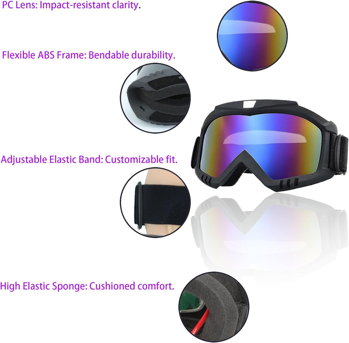 2 Pieces Motorcycle Goggles with Adjustable Face Mask,Dirt Bike ATV Motocross MX Riding Offroad Cycling Protective Glasses - PuriLite