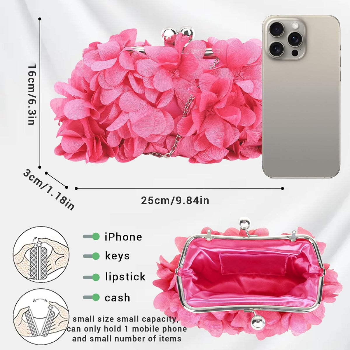 JAMBHALA Clutch Evening Handbags Floral Appliques Small Clutch Purses for Women - PuriLite