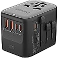 VYLEE Universal Travel Adapter, 65W Fast GaN International Power Adapter, 3PD USB-C+1QC USB-A European Travel Plug Adapter, US, UK, EU, AU Worldwide Travel Charger for Laptops, Tablets, Phones - PuriLite