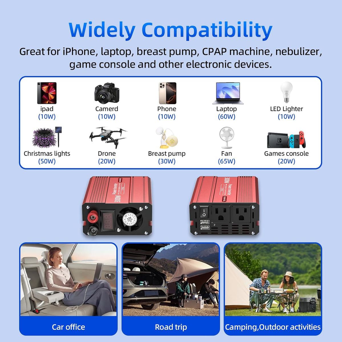 SUNWHEEL 4000W Pure Sine Wave Inverter, 12V DC to 110V/120V AC Power Inverter for RV、Microwave、Off Grid、Truck、Refrigerator、Air Conditioner with 4 AC outlets and LCD Display - PuriLite