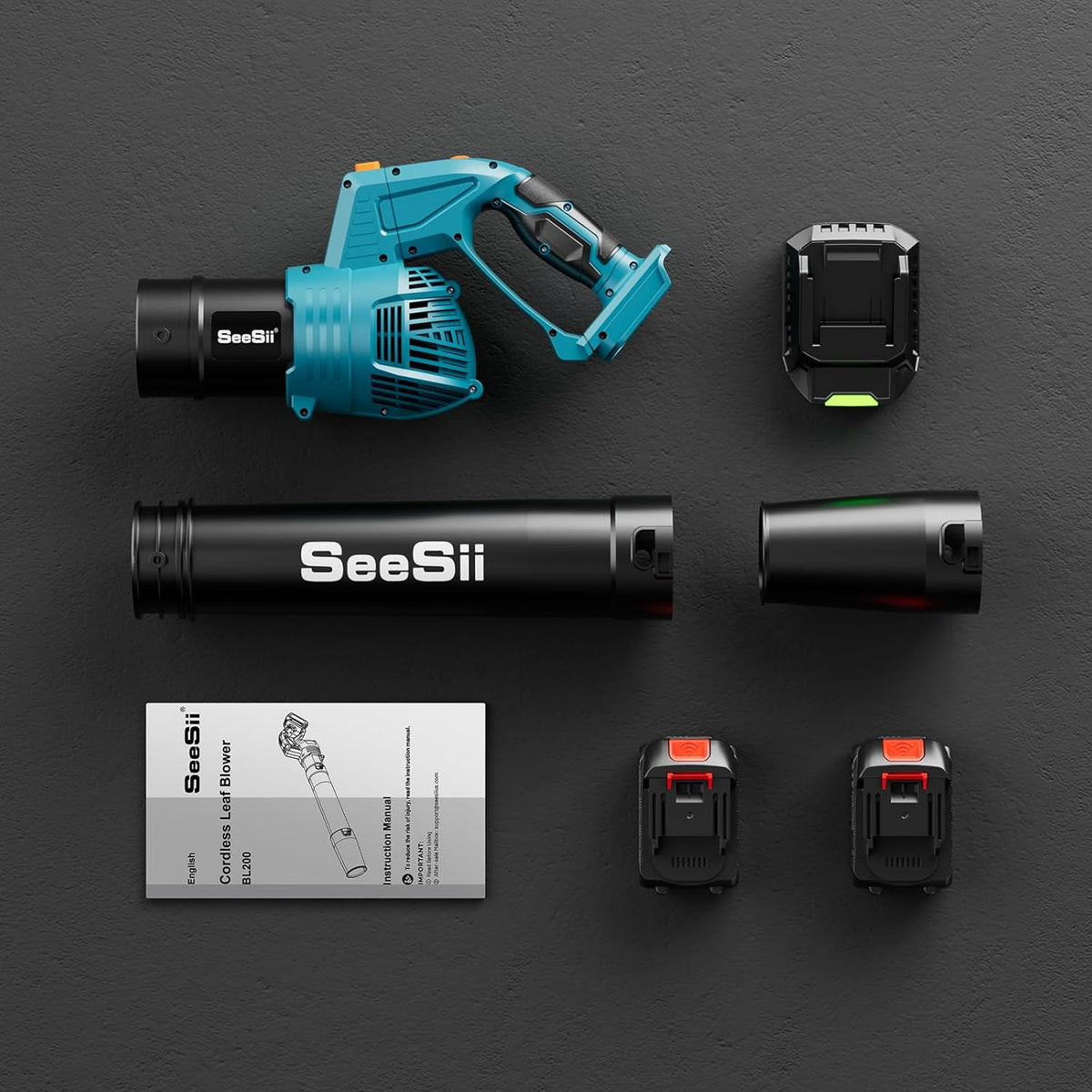 SeeSii Leaf Blower Cordless with 2 * 4.0Ah Batteries and Charger,5 Speed Mode Electric Rotatable Outdoor Blower for Lawn Care and Leaves Cleaning,Powerful and Lightweight for Yard, Patio,Garden,Grass - PuriLite
