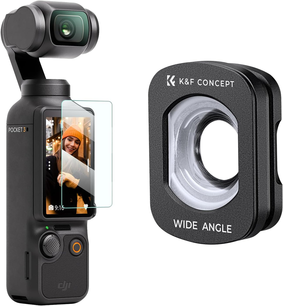 K&F Concept Wide-Angle Lens Compatible with DJI Osmo Pocket 3, Magnetic Attach/Multi-Coated/Optical Glass - PuriLite