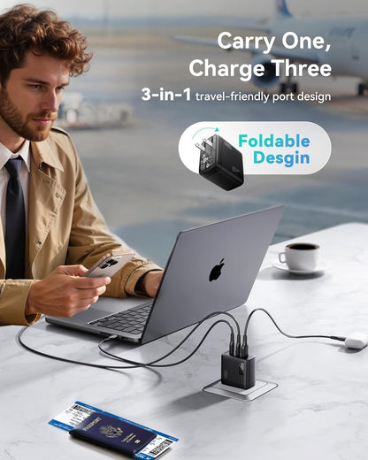 INIU USB C Charger, 65W Fast Charging GaN Wall Charger, 2-Port Compact Foldable PD PPS Charger Block for MacBook Pro/Air, iPad Pro, iPhone 16/15, Galaxy S23, Dell XPS 13, Note 20/10+, Steam Deck - PuriLite
