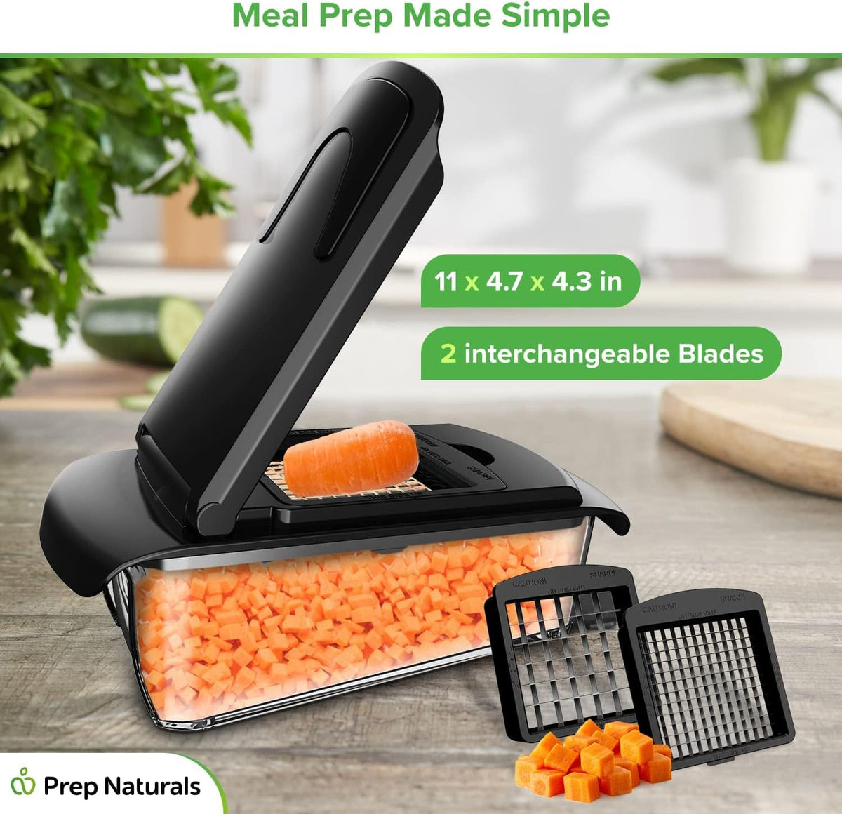 Vegetable Chopper with Container - 2-in-1 Black - Stainless Steel Veggie Chopper Onion Chopper Vegetable Cutter Food Chopper Onion Dicer - Kitchen Tools and Gadgets - PuriLite