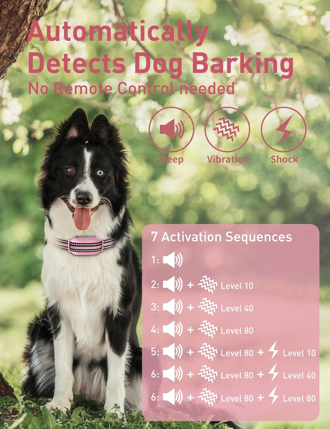 DOGLinsen 2-in-1 Bark and Shock Collar for Dogs, Smart Anti Barking Dog Training Collar with 5 Adjustable Sensitivity, Automatic Bark Collar with Remote, Vibration, Beep, Shock and Automatic - PuriLite