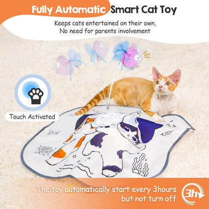 ORSDA Cat Toys Interactive, 4 in 1 Automatic Cat Toy, Hide and Seek, Whack a Mole, Magic Wand, Chasing Feather, with 4 Replacements, USB Rechargeable, for All Breed Sizes - PuriLite