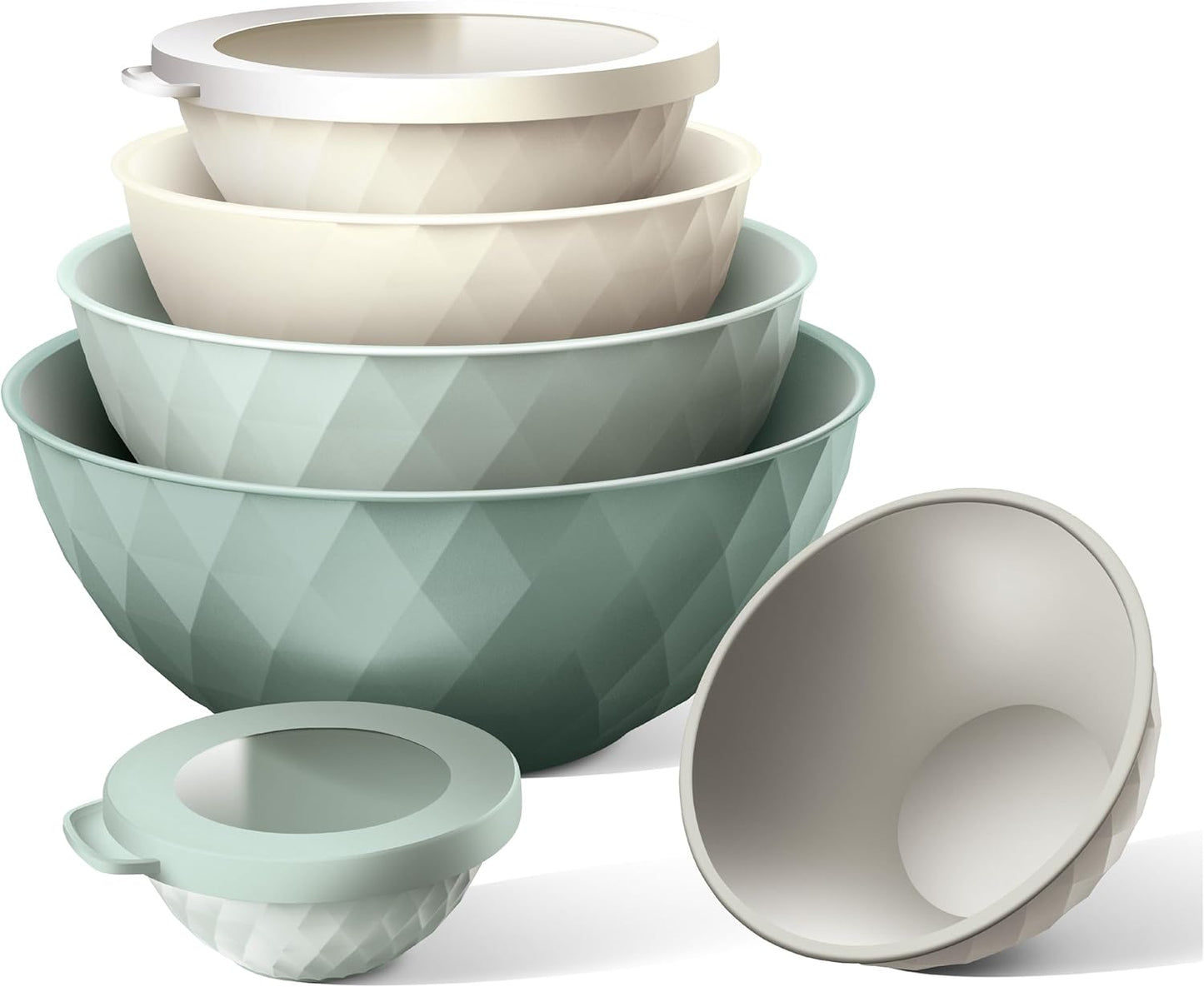 COOK WITH COLOR Mixing Bowls with TPR Lids - 12 Piece Plastic Nesting Bowls Set Includes 6 Prep Bowls and 6 Lids, Microwave Safe Mixing Bowl Set (Mint) - PuriLite