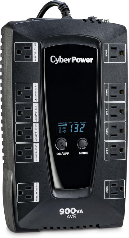CyberPower AVRG900LCD Intelligent LCD UPS System, 900VA/480W, 12 Outlets, AVR, Compact - PuriLite