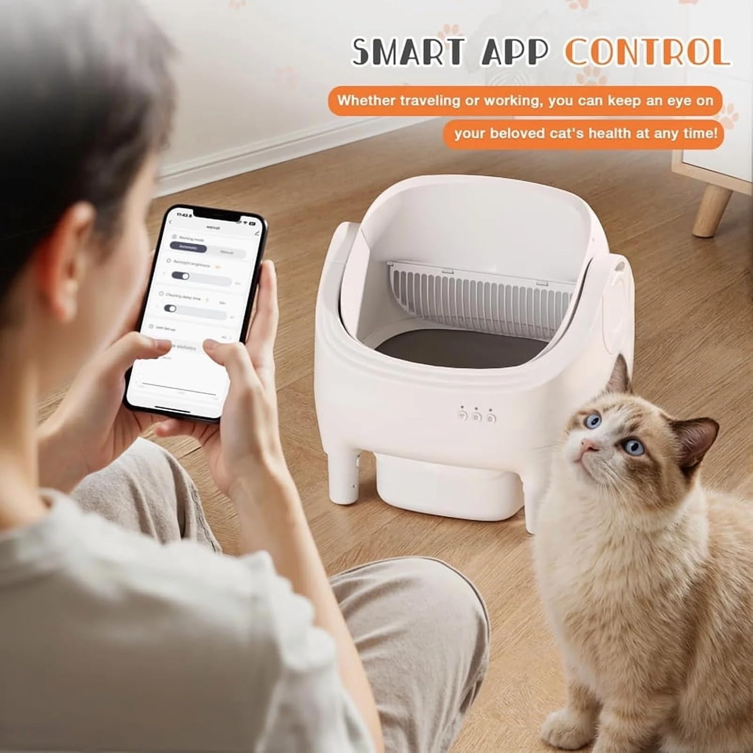 GUNJI Self Cleaning Cat Litter Box, Open-Top Automatic Self-Cleaning Litter Box, Design for Multi-Cat Families, Integrated Safety Protection, Includes Trash Bags (Brown) - PuriLite
