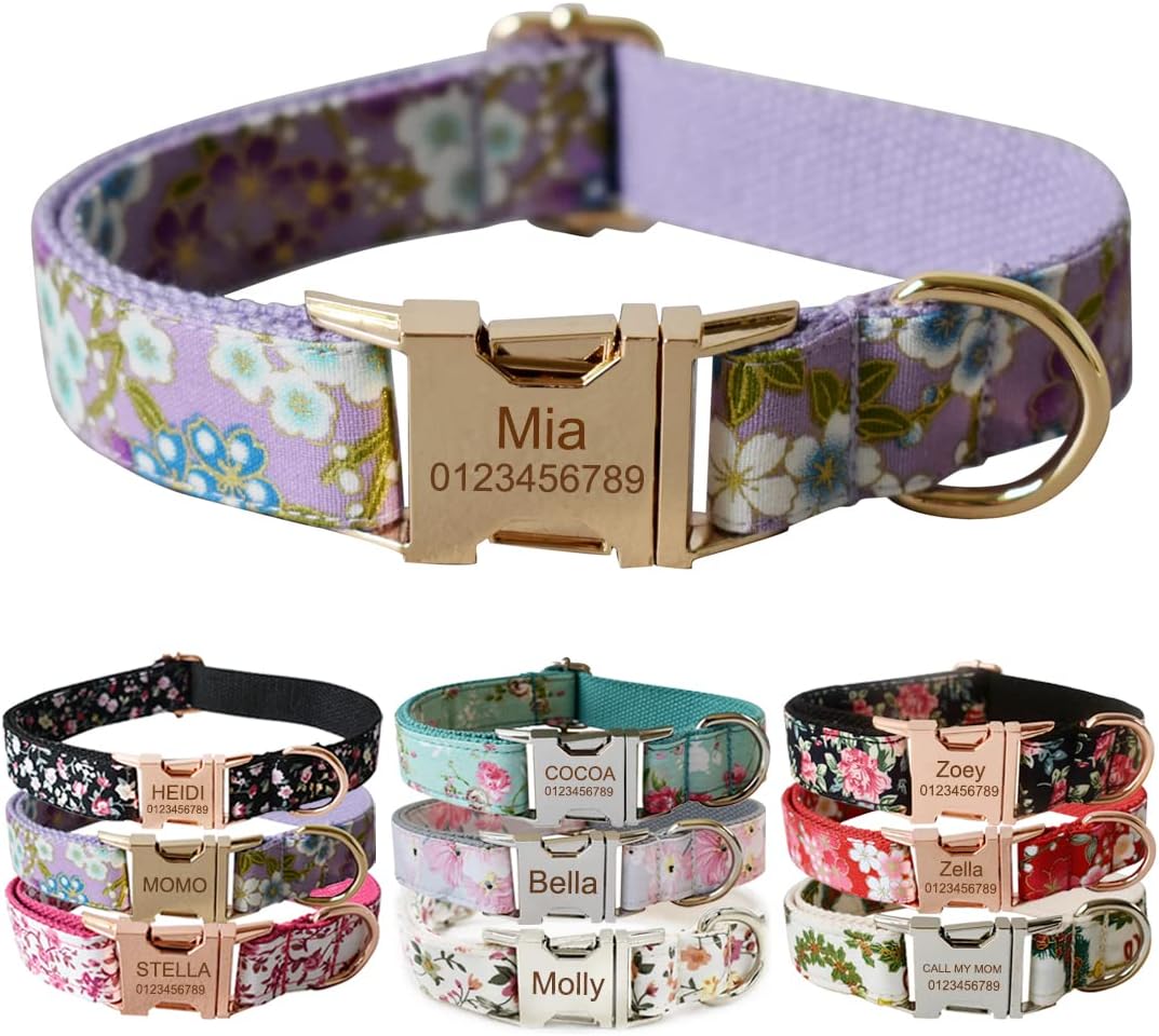 Custom Dog Collar with Metal Buckle - Pet Collars Personalized with Name and Phone Number (Plaid) - PuriLite