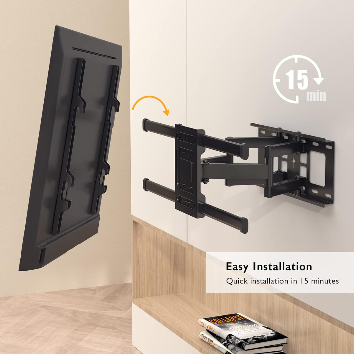 BONTEC Full Motion TV Wall Mount for 37-84 Inch LED LCD OLED Flat Curved TVs, Swivel Tilt Articulating Dual Arm TV Mount Bracket Holds up to 132lbs, Max VESA 600x400mm, Easy Installation - PuriLite