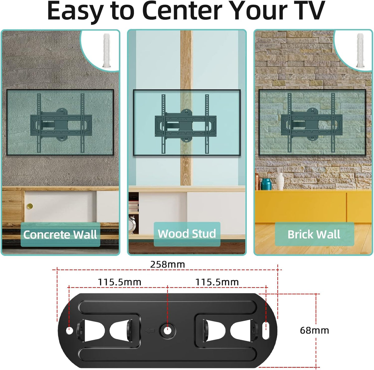 HCMOUNTING Swivel and Tilt TV Wall Mount for 26-65 inch Flat Screen Curved TVs, TV Bracket with Single Stud Level Adjustment Full Motion VESA 400x400mm Holds up to 88lbs - PuriLite