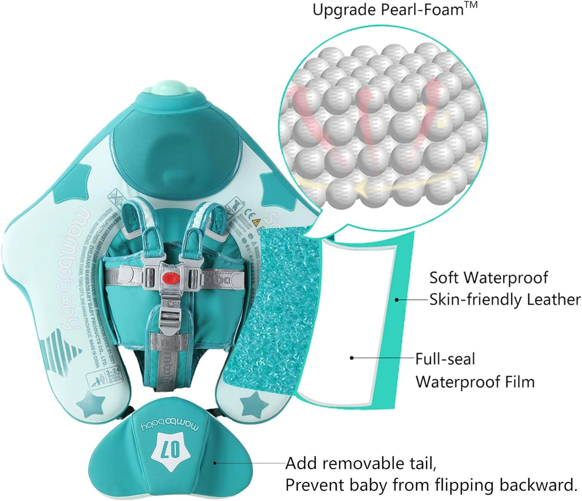 Mambobaby Baby Swim Float with Canopy, Non-Inflatable Solid Baby Float, Upgrade Soft Skin-Friendly Material Infant Swim Float - PuriLite
