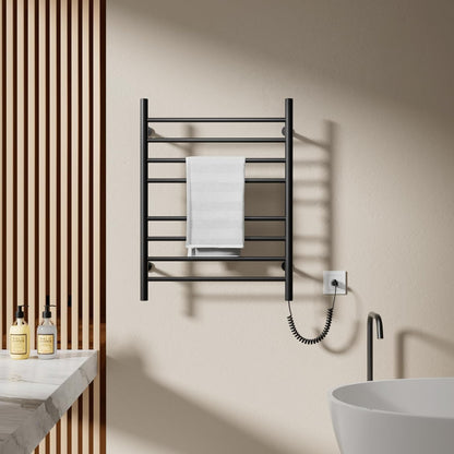 POPFLY Heated Towel Rack, Wall Mounted Electric Hot Towel Warmer, 4-Bar 304 Stainless Steel Small Heated Towel Warmer Rack for Bathroom with Timer and Temperature Control, Brushed - PuriLite