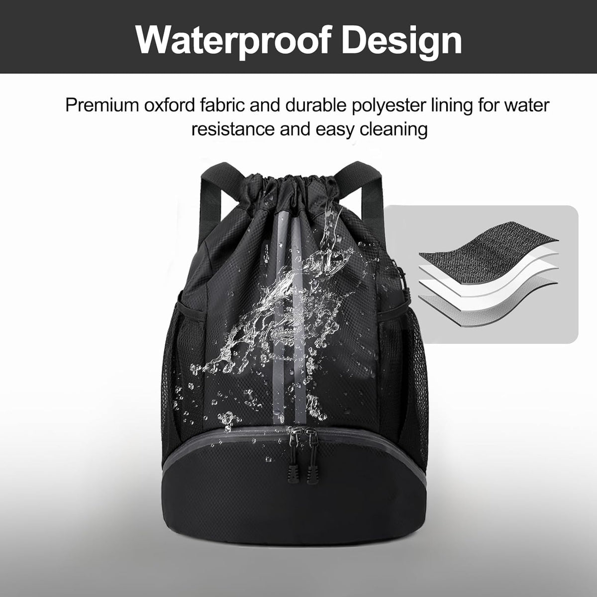 Hoedia Sports Drawstring Backpack - String Swim Gym Bag with Shoes Compartment and Wet Proof Pocket for Women/Men - PuriLite